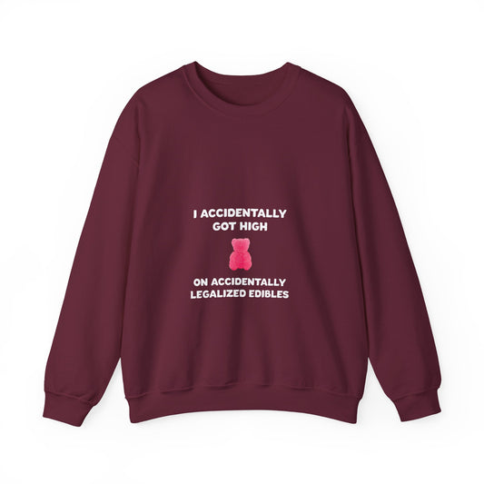 Accidentally legalized edibles Minnesota crewneck with pink gummy bear - product view 2