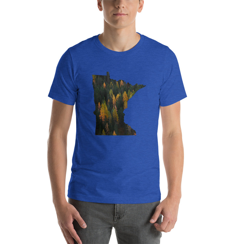 Minnesota Autumn Forest T-Shirt - MN Autumn Forest Design Shirt - Heather True Royal / S - Ope Life