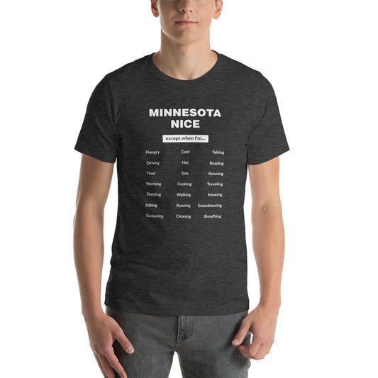 Minnesota Nice Except For... Funny Minnesota Nice T-Shirt - Dark Grey Heather / S - Ope Life