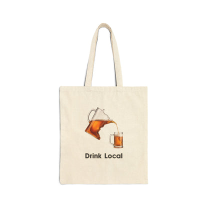 Drink Local Minnesota beer tote bag with state-shaped pitcher design