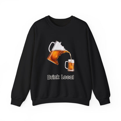 Drink Local Minnesota beer crewneck sweatshirt with state-shaped pitcher design