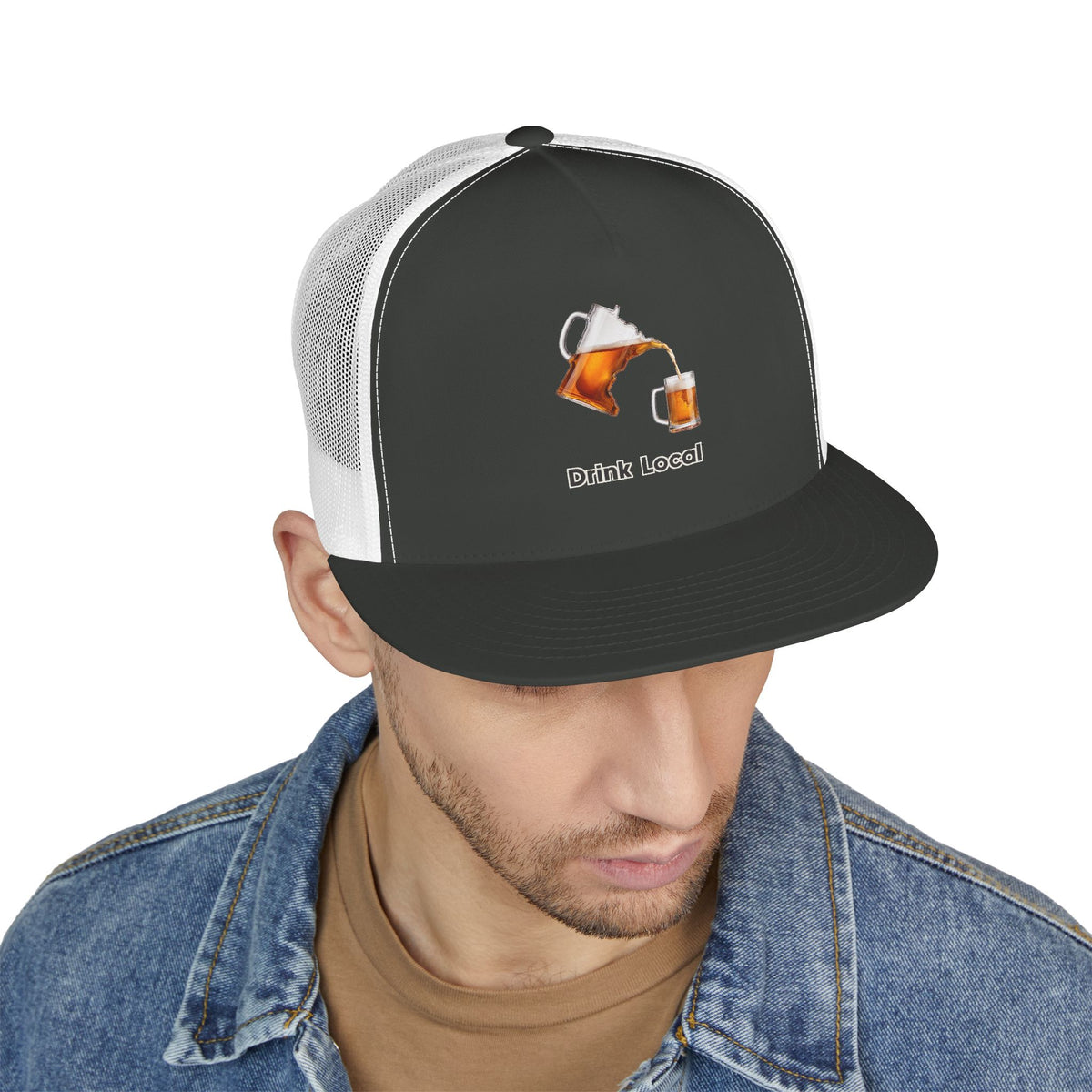 Drink Local Minnesota beer trucker hat with state-shaped pitcher design - product view 7
