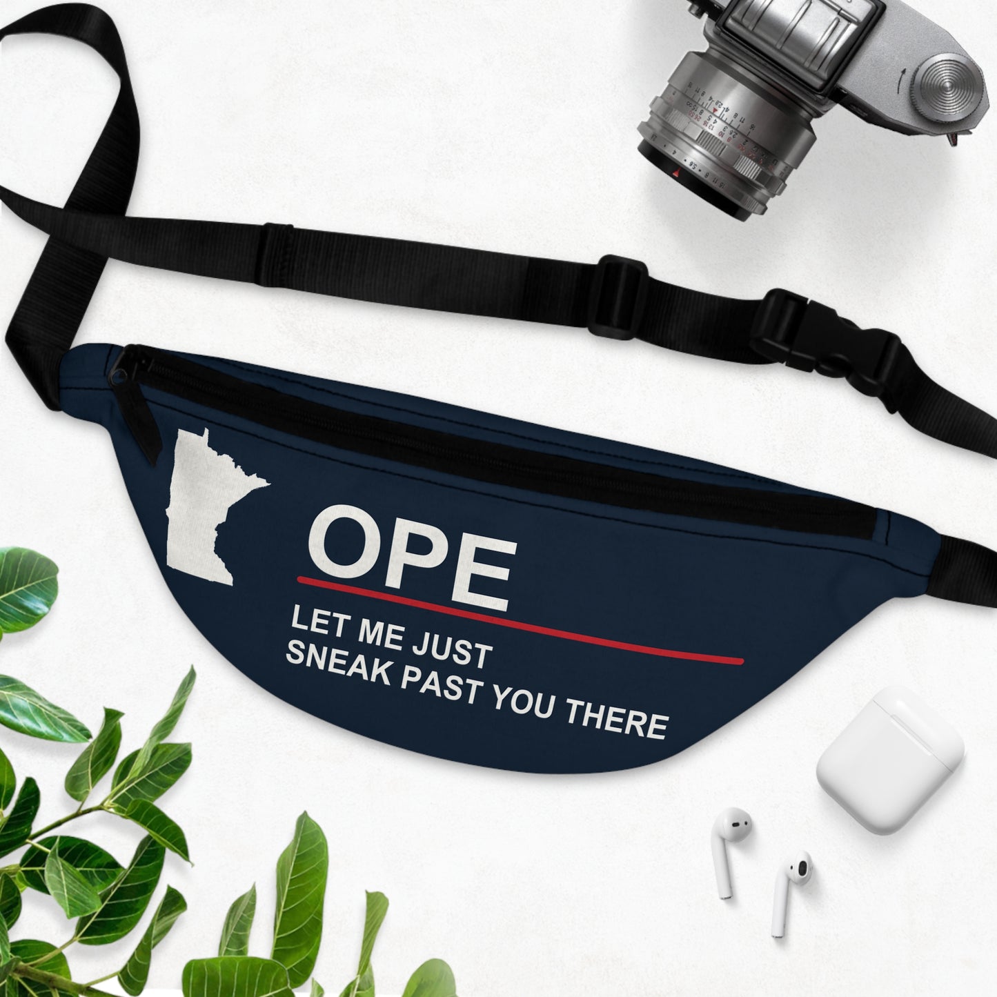Navy Ope let me just sneak past you there Minnesota fanny pack - product view 3