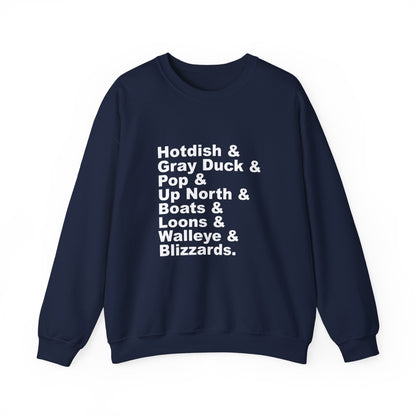 Hotdish and Gray Duck Minnesota things crewneck sweatshirt