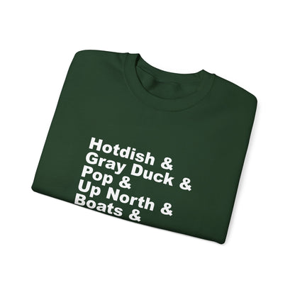 Hotdish and Gray Duck Minnesota things crewneck sweatshirt