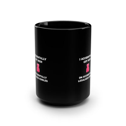 Black accidentally legalized edibles coffee mug with pink gummy bear