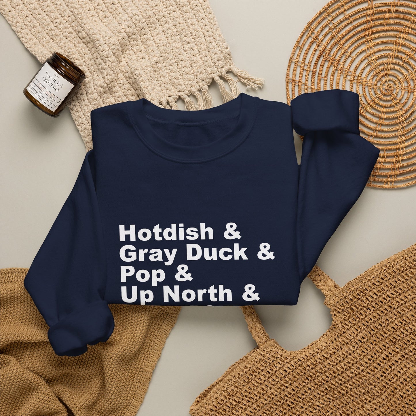 Hotdish and Gray Duck Minnesota things crewneck sweatshirt