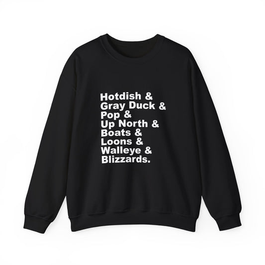 Hotdish and Gray Duck Minnesota things crewneck sweatshirt
