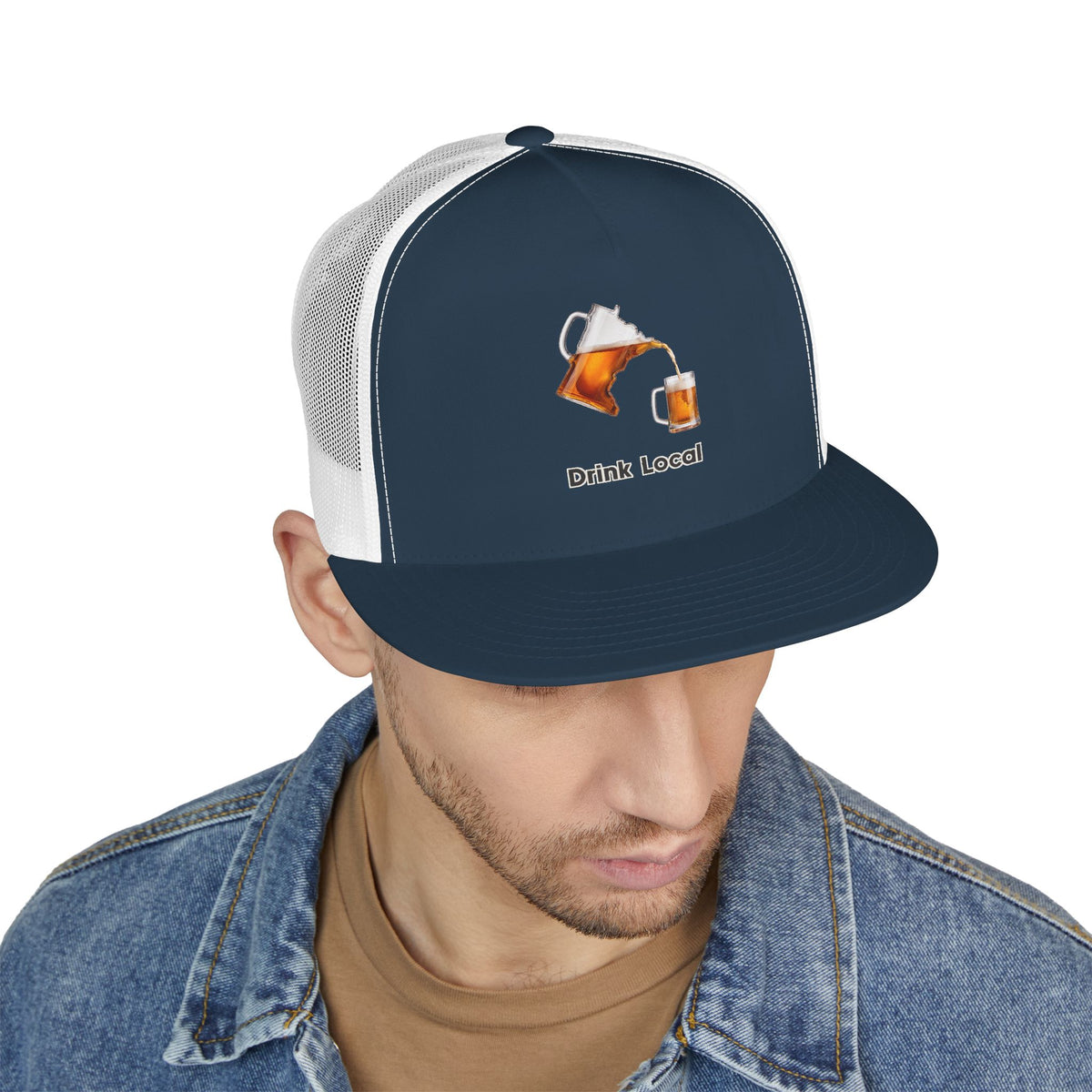 Drink Local Minnesota beer trucker hat with state-shaped pitcher design - product view 10