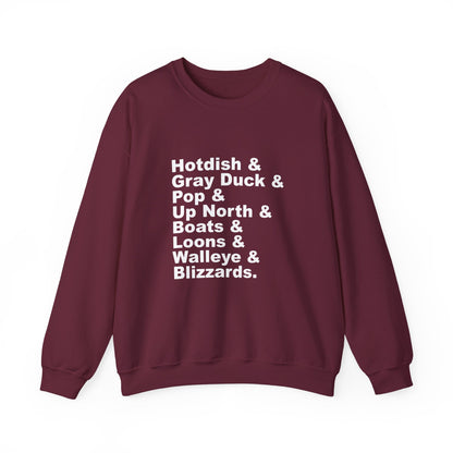 Hotdish and Gray Duck Minnesota things crewneck sweatshirt