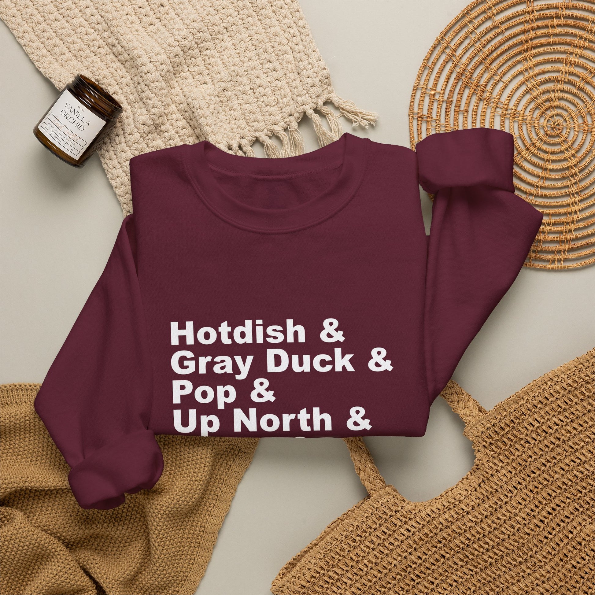 Hotdish and Gray Duck Minnesota things crewneck sweatshirt