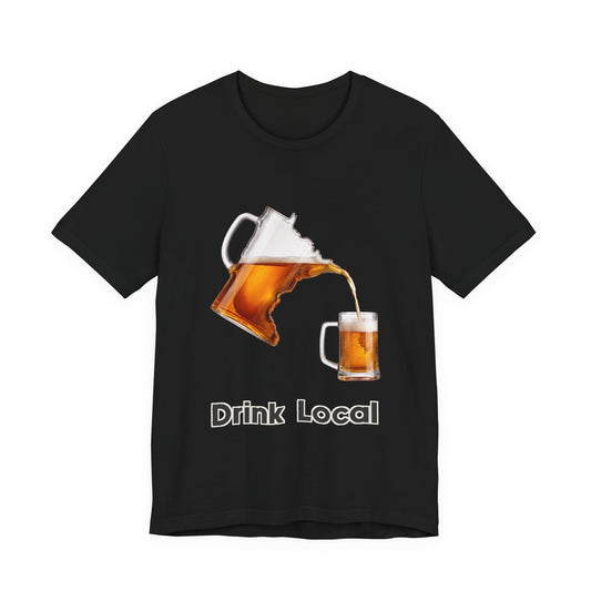 Drink Local Minnesota beer T-shirt with state-shaped pitcher design