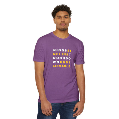 Model wearing purple Diggs sideline touchdown unbelievable Minnesota football T-shirt