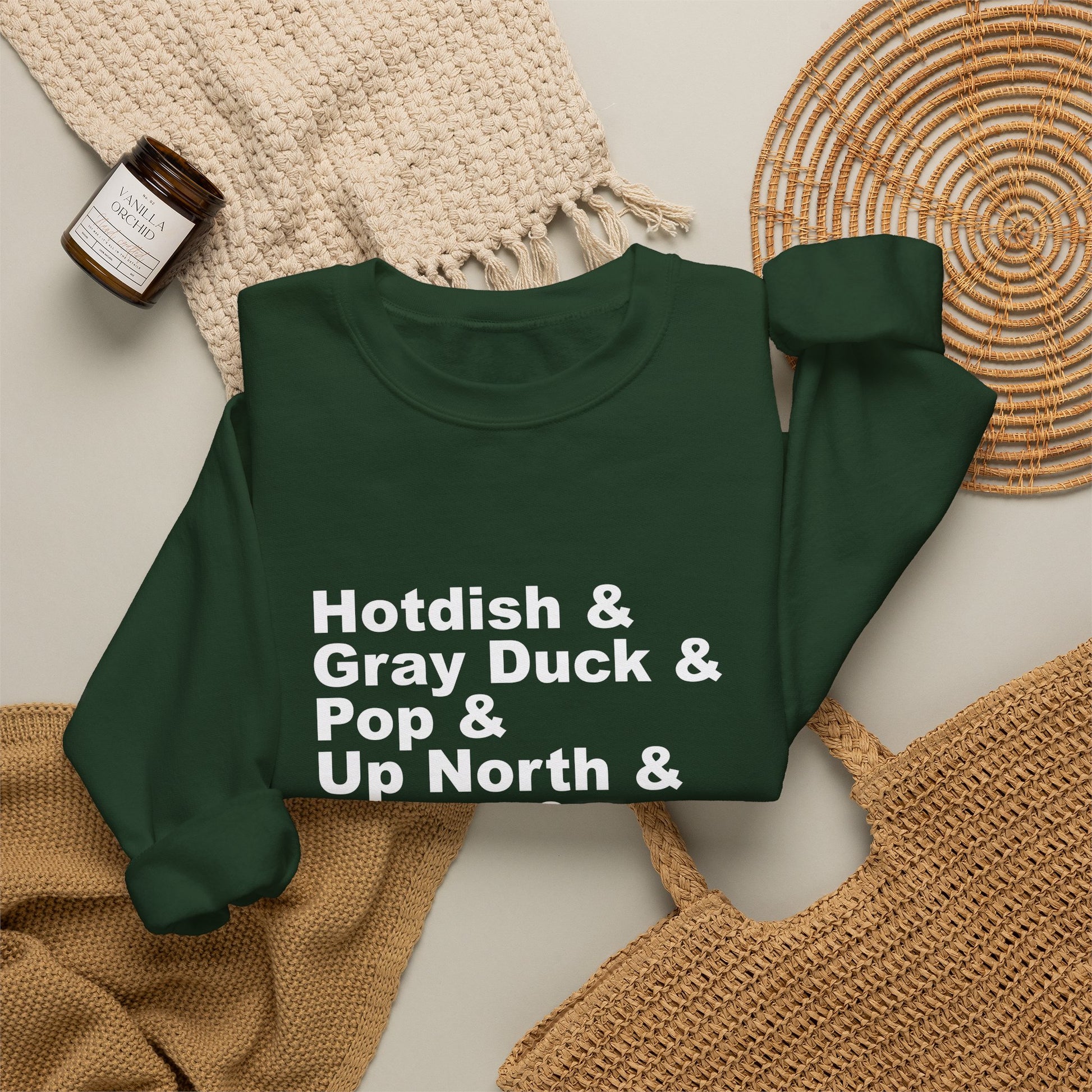 Hotdish and Gray Duck Minnesota things crewneck sweatshirt