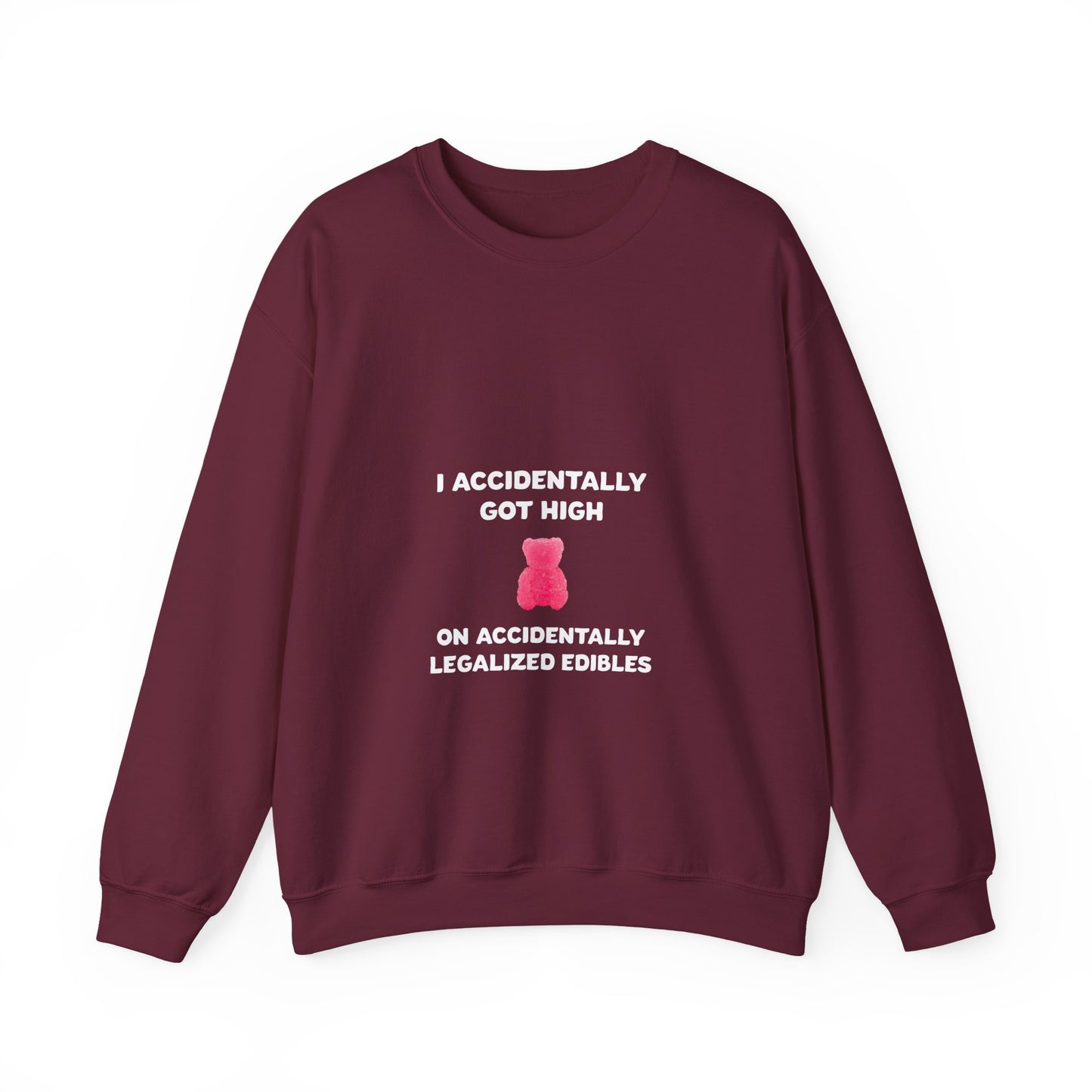 Accidentally legalized edibles Minnesota crewneck with pink gummy bear - product view 2