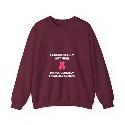 Accidentally legalized edibles Minnesota crewneck with pink gummy bear - product view 2