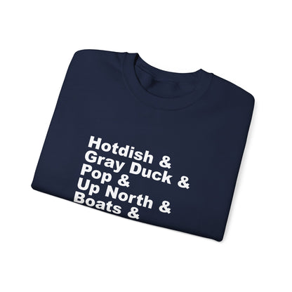 Hotdish and Gray Duck Minnesota things crewneck sweatshirt