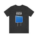 Welcome To Iowa - Blank Attractions Sign - Unisex T-Shirt - Dark Grey Heather / S - Ope Life
