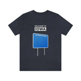 Welcome To Iowa - Blank Attractions Sign - Unisex T-Shirt - Heather Navy / L - Ope Life
