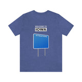 Welcome To Iowa - Blank Attractions Sign - Unisex T-Shirt - Heather True Royal / S - Ope Life
