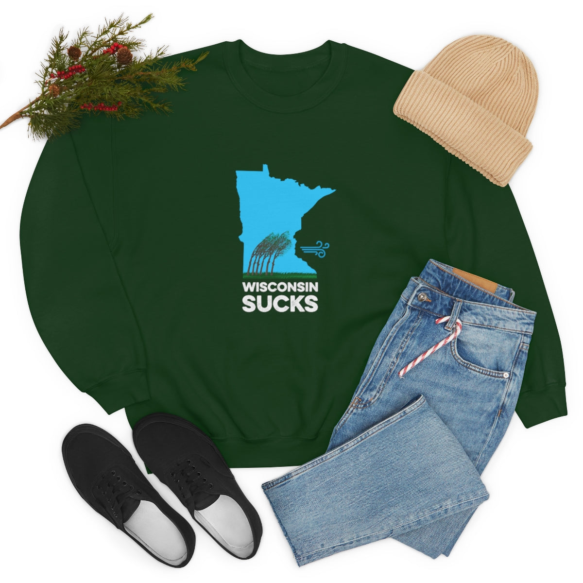 Wisconsin Sucks - Blowing Windy Trees Minnesota Crewneck Sweatshirt - Unisex - Ope Life