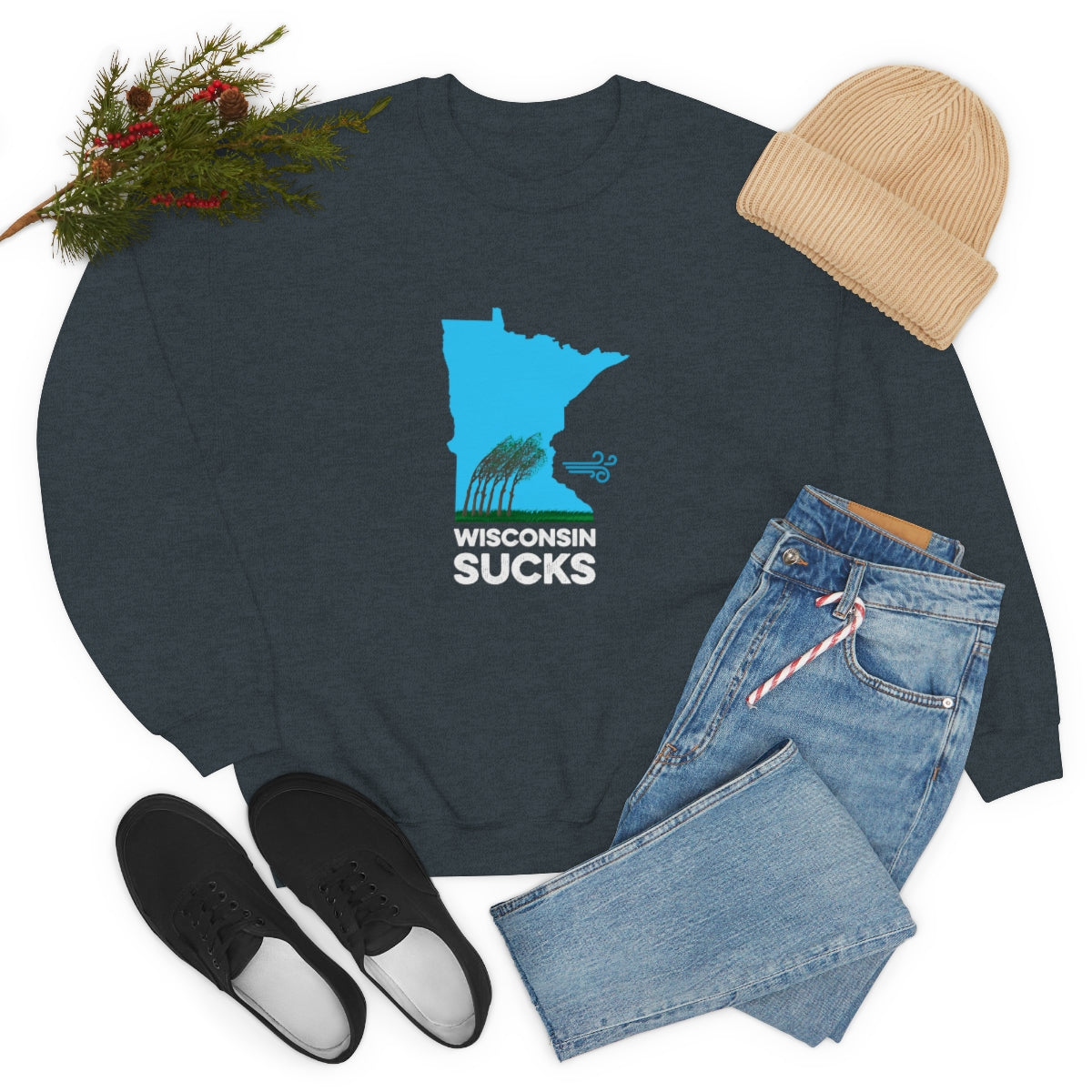 Wisconsin Sucks - Blowing Windy Trees Minnesota Crewneck Sweatshirt - Unisex - Ope Life