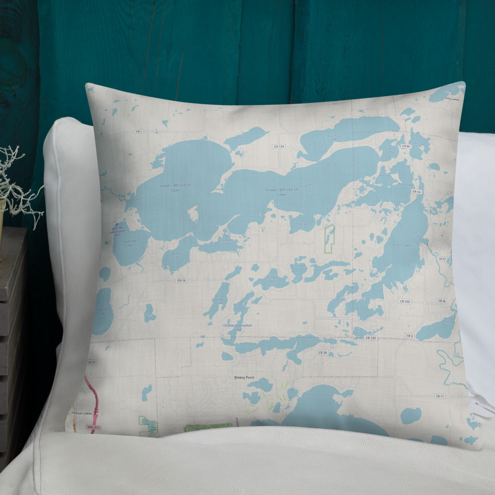 Minnesota 'Up North' Pillow - Cross Lake and Whitefish Chain Of Lakes Map Pillow - Ope Life