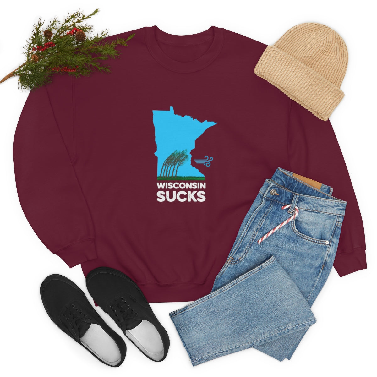 Wisconsin Sucks - Blowing Windy Trees Minnesota Crewneck Sweatshirt - Unisex - Ope Life