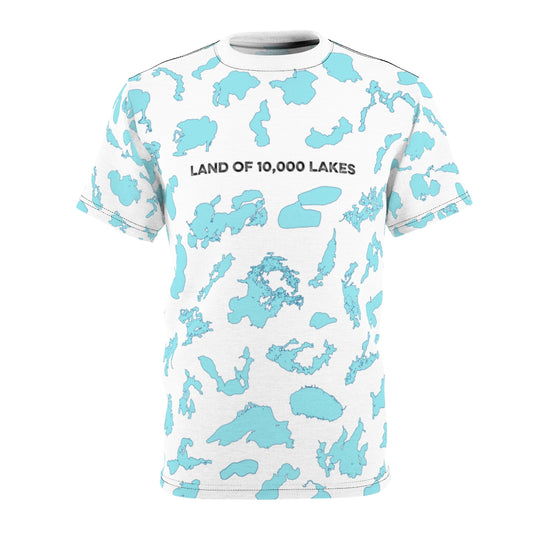 Land of 10,000 Lakes - Minnesota Lakes All-Over-Print T-Shirt - Unisex - 4 oz. / Black stitching / S - Ope Life