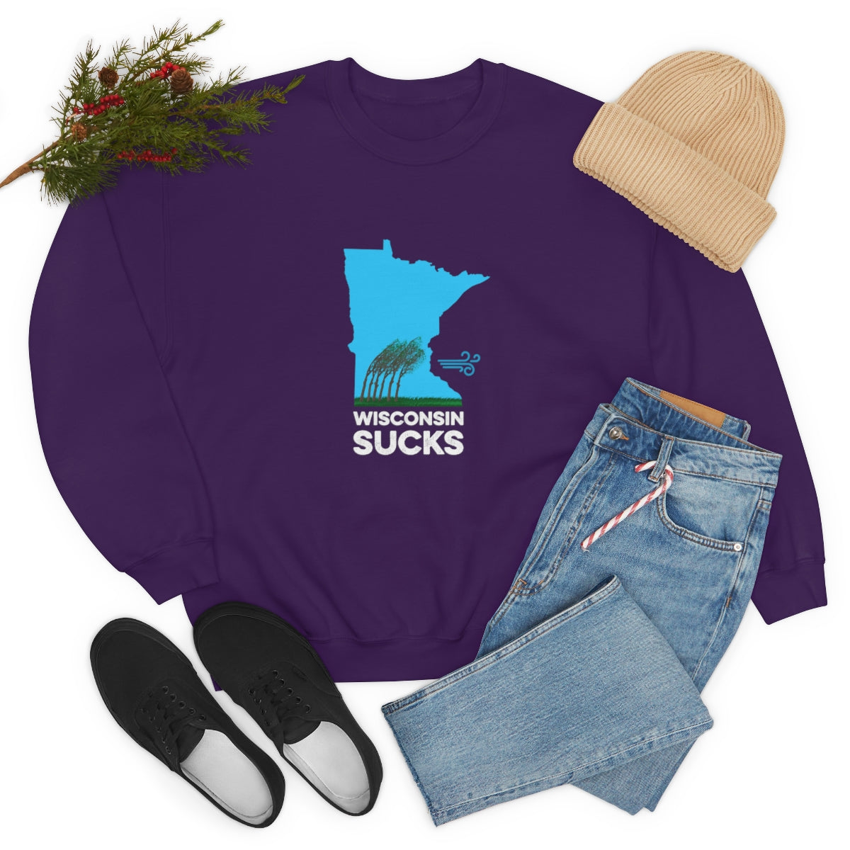 Wisconsin Sucks - Blowing Windy Trees Minnesota Crewneck Sweatshirt - Unisex - Ope Life