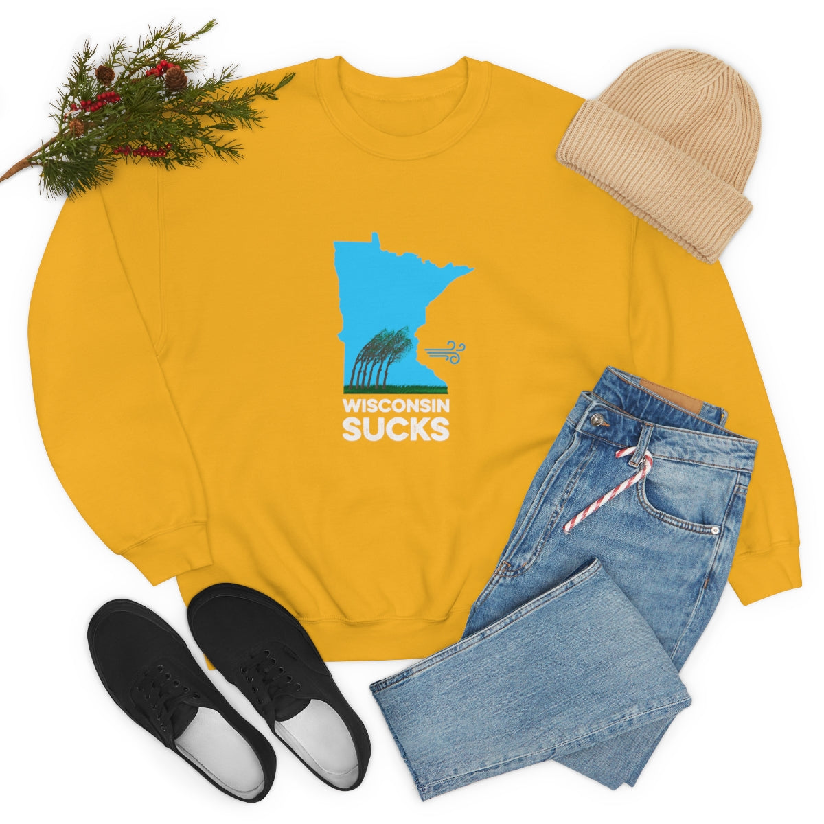 Wisconsin Sucks - Blowing Windy Trees Minnesota Crewneck Sweatshirt - Unisex - Ope Life