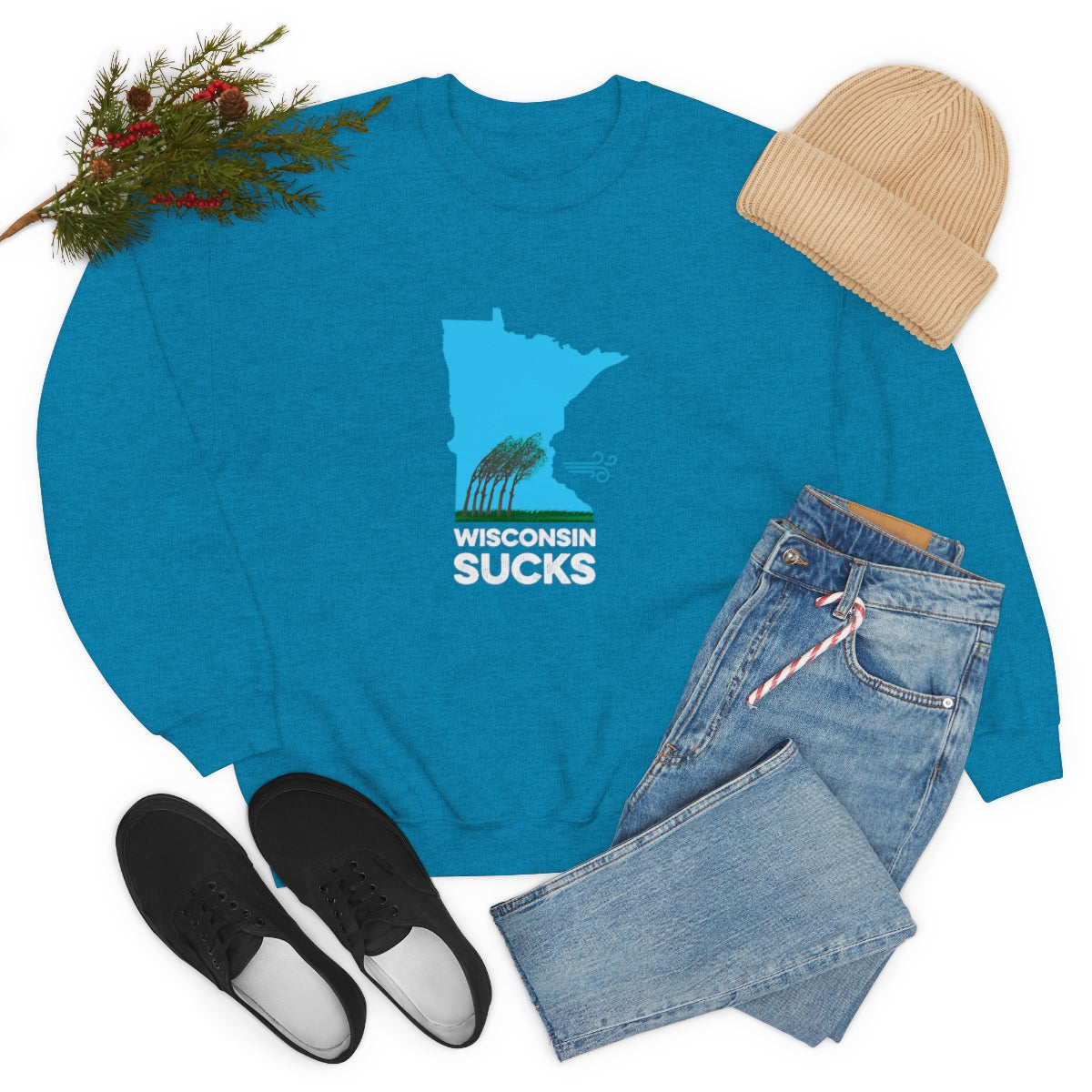 Wisconsin Sucks - Blowing Windy Trees Minnesota Crewneck Sweatshirt - Unisex - Ope Life