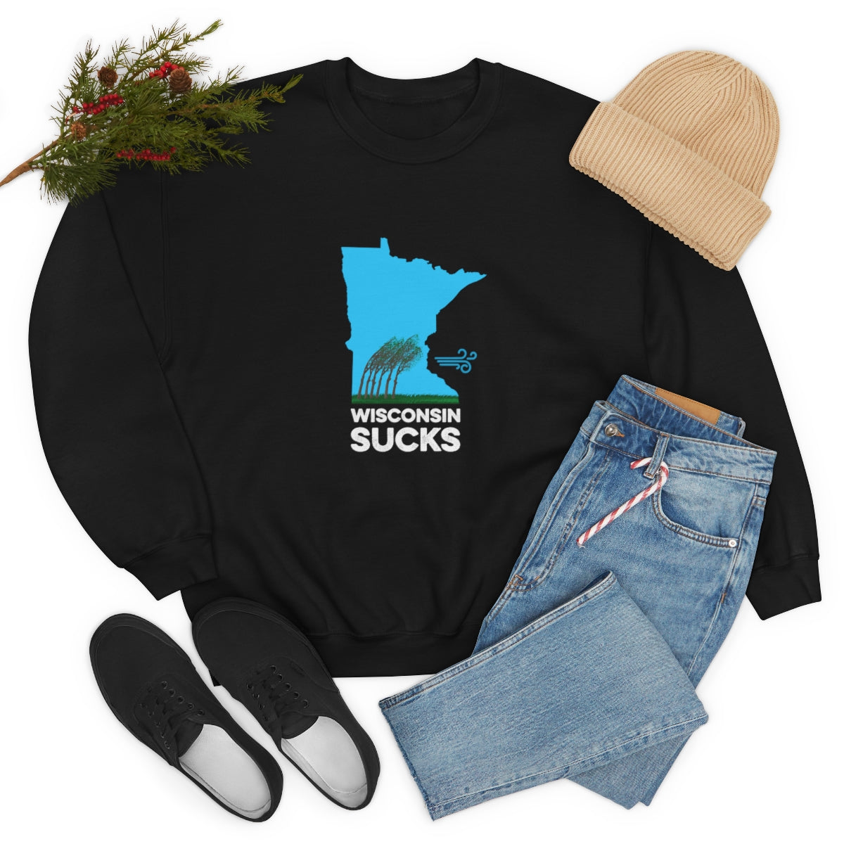 Wisconsin Sucks - Blowing Windy Trees Minnesota Crewneck Sweatshirt - Unisex - Ope Life