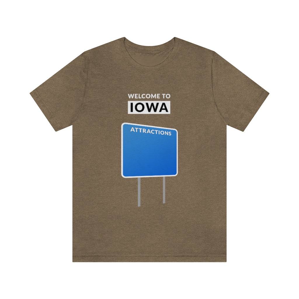 Welcome To Iowa - Blank Attractions Sign - Unisex T-Shirt - Heather Olive / S - Ope Life