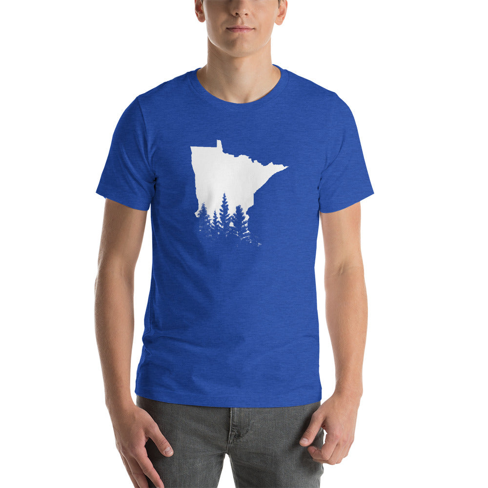 Minnesota Forest Design T-Shirt - MN Trees Overlay Shirt - Heather True Royal / S - Ope Life