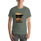 Minnesota Lake Reflection T-Shirt - MN Up North Lake Sunset Design Shirt - Heather Forest / S - Ope Life