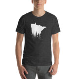 Minnesota Forest Design T-Shirt - MN Trees Overlay Shirt - Dark Grey Heather / XS - Ope Life