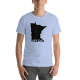 Minnesota "Uff Da" Text Cutout T-Shirt Design - Heather Blue / S - Ope Life