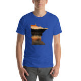 Minnesota Lake Reflection T-Shirt - MN Up North Lake Sunset Design Shirt - Heather True Royal / S - Ope Life