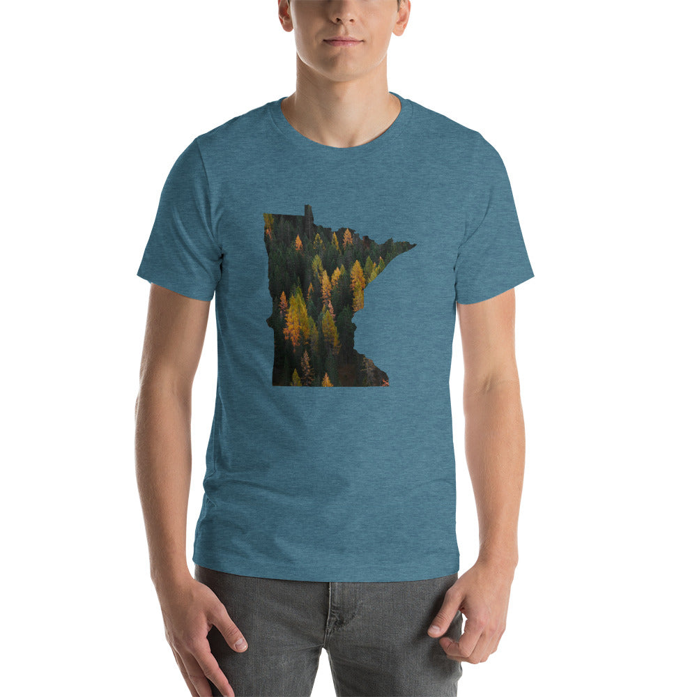Minnesota Autumn Forest T-Shirt - MN Autumn Forest Design Shirt - Heather Deep Teal / S - Ope Life