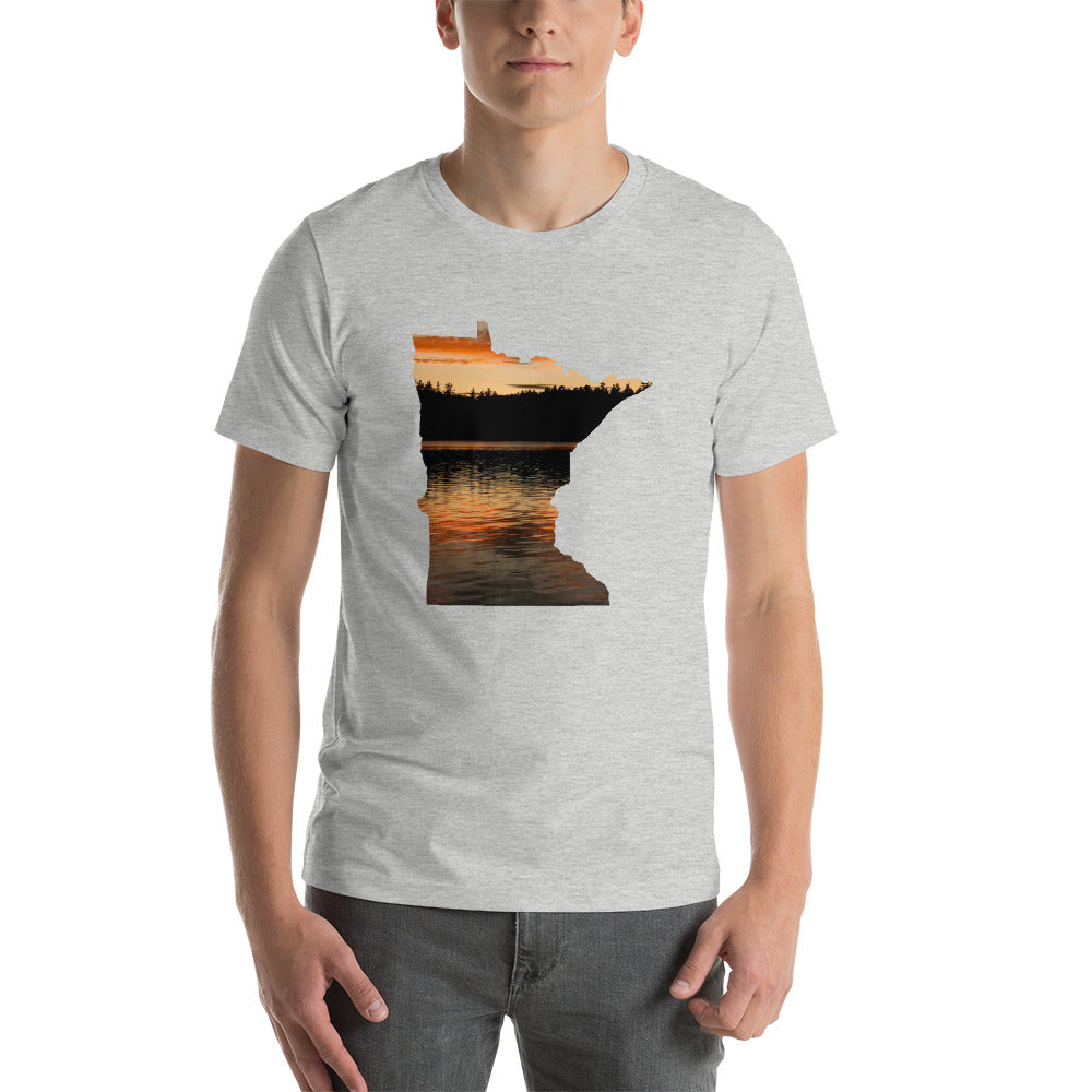 Minnesota Lake Reflection T-Shirt - MN Up North Lake Sunset Design Shirt - Athletic Heather / S - Ope Life