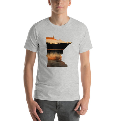 Minnesota Lake Reflection T-Shirt - MN Up North Lake Sunset Design Shirt - Athletic Heather / S - Ope Life