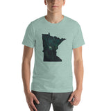 Minnesota Dark Forest T-Shirt - MN Green Tree Design Shirt - Heather Prism Dusty Blue / XS - Ope Life