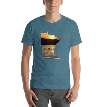 Loons On Minnesota Lake T-Shirt - MN Lake Reflection With Loons Shirt Design - Heather Deep Teal / S - Ope Life