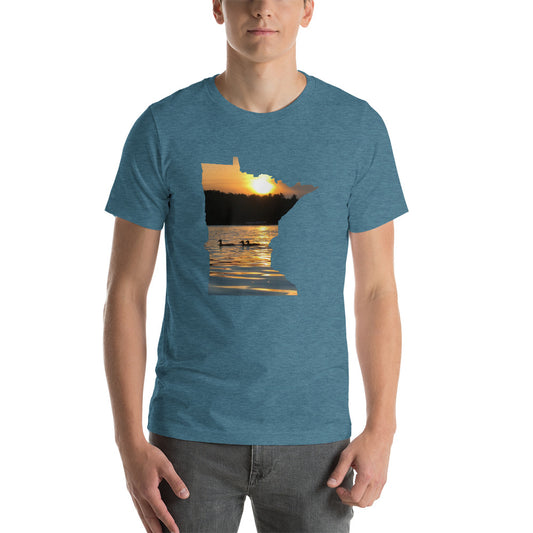 Loons On Minnesota Lake T-Shirt - MN Lake Reflection With Loons Shirt Design - Heather Deep Teal / S - Ope Life