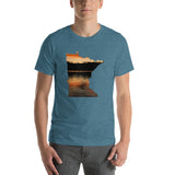 Minnesota Lake Reflection T-Shirt - MN Up North Lake Sunset Design Shirt - Heather Deep Teal / S - Ope Life