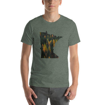 Minnesota Autumn Forest T-Shirt - MN Autumn Forest Design Shirt - Heather Forest / S - Ope Life