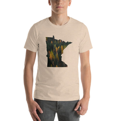 Minnesota Autumn Forest T-Shirt - MN Autumn Forest Design Shirt - Heather Dust / S - Ope Life