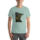 Minnesota Autumn Forest T-Shirt - MN Autumn Forest Design Shirt - Heather Prism Dusty Blue / XS - Ope Life