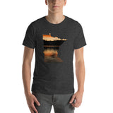Minnesota Lake Reflection T-Shirt - MN Up North Lake Sunset Design Shirt - Dark Grey Heather / XS - Ope Life